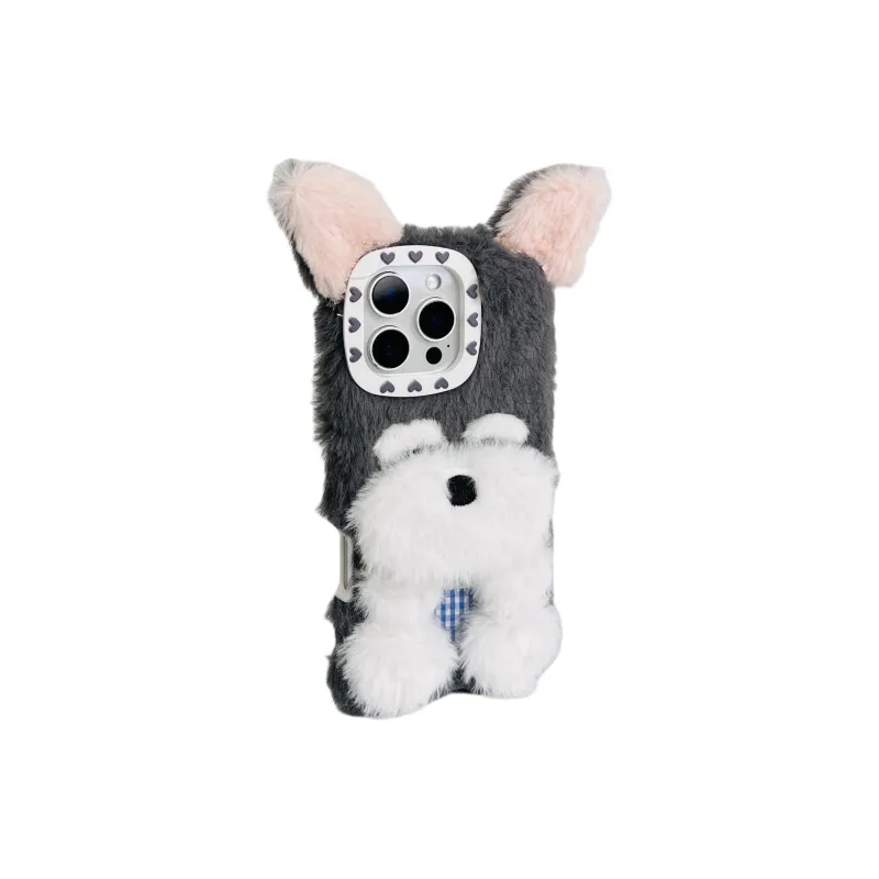 Sopi Plush Material Plush Large Ears Snowy Nyan Phone Cases Compatible With IPhone 16/15 Pro Max/Apple 13/14 Pro/Max-1