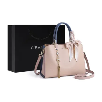 C°BANNER Cow Leather With Synthetic Leather Handbag, Shoulder Bag, Crossbody Bag, Kelly Bag Women's Beige Apricot