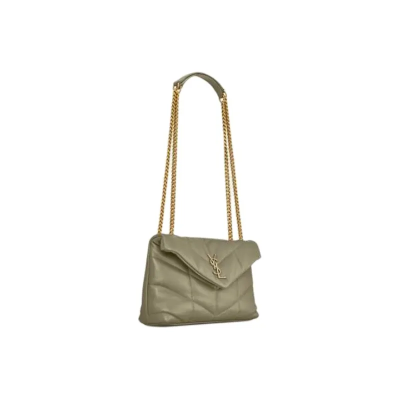 SAINT LAURENT PUFFER Sheepskin Shoulder Bag, Crossbody Bag Mini Women's Dark Moss Green-1