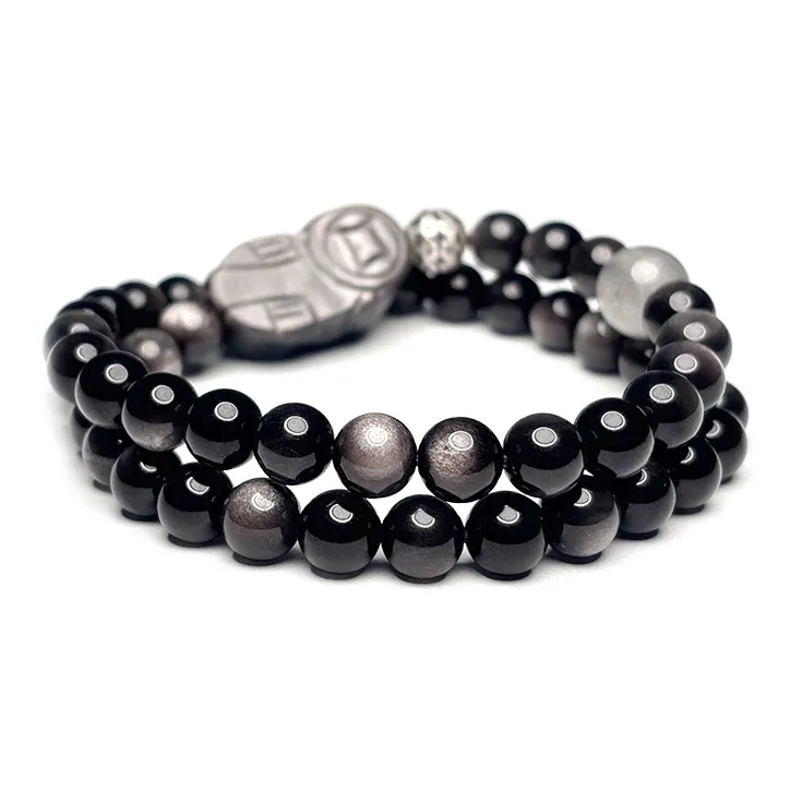 MOUNTAINS AND MANS Obsidian New Chinese Style Stackable Good Luck Beaded Bracelet Men's-2