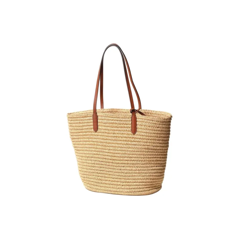 LAUREN RALPH LAUREN Straw Woven Shoulder Bag Tubas Women's Beige & Brown-2