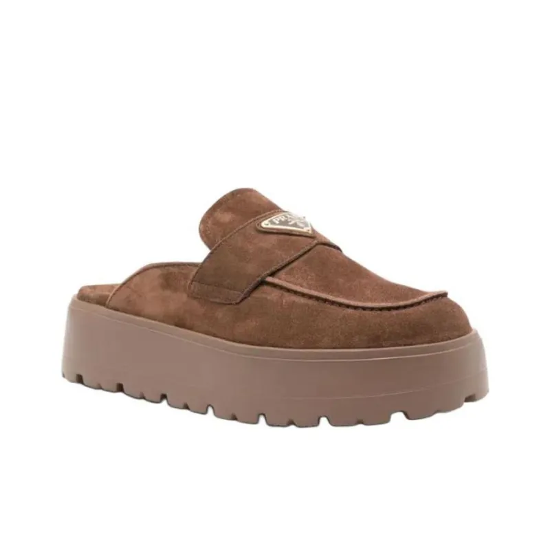 PRADA Closed Toe Slippers 5cm Women's Brown-2
