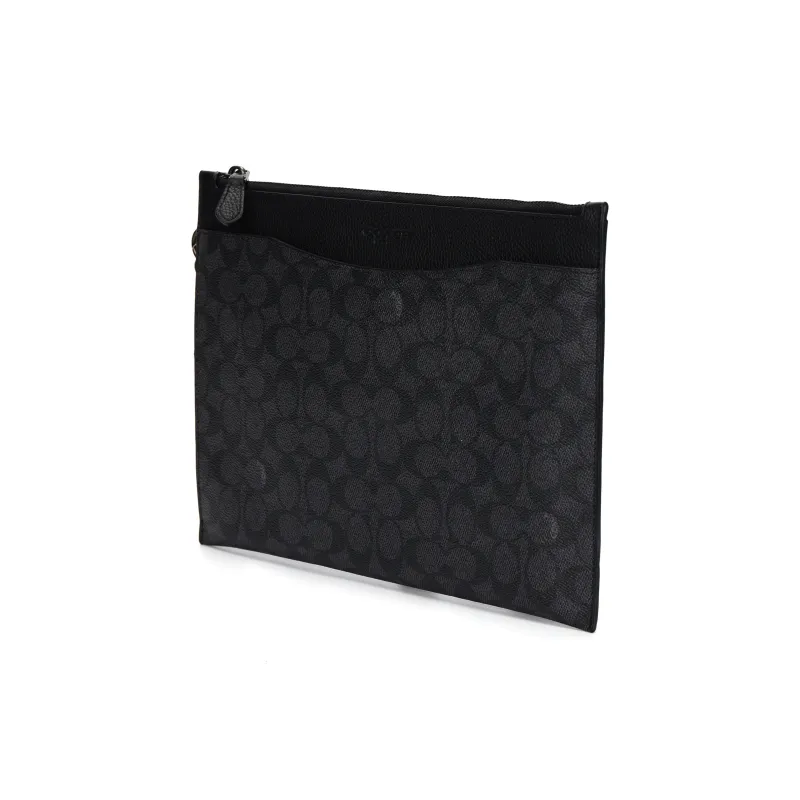 COACH Hitch Canvas With Leather Document Bag Wrist Bag Clutch Tubas Men's Black-2