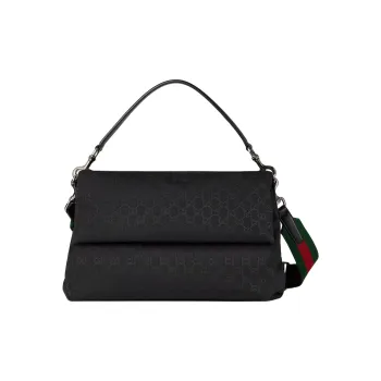 GUCCI Web Canvas One Shoulder Handbags Medium Size Men's Black