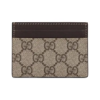 GUCCI Canvas With Leather Card Clip Card Holder Men's Ebony