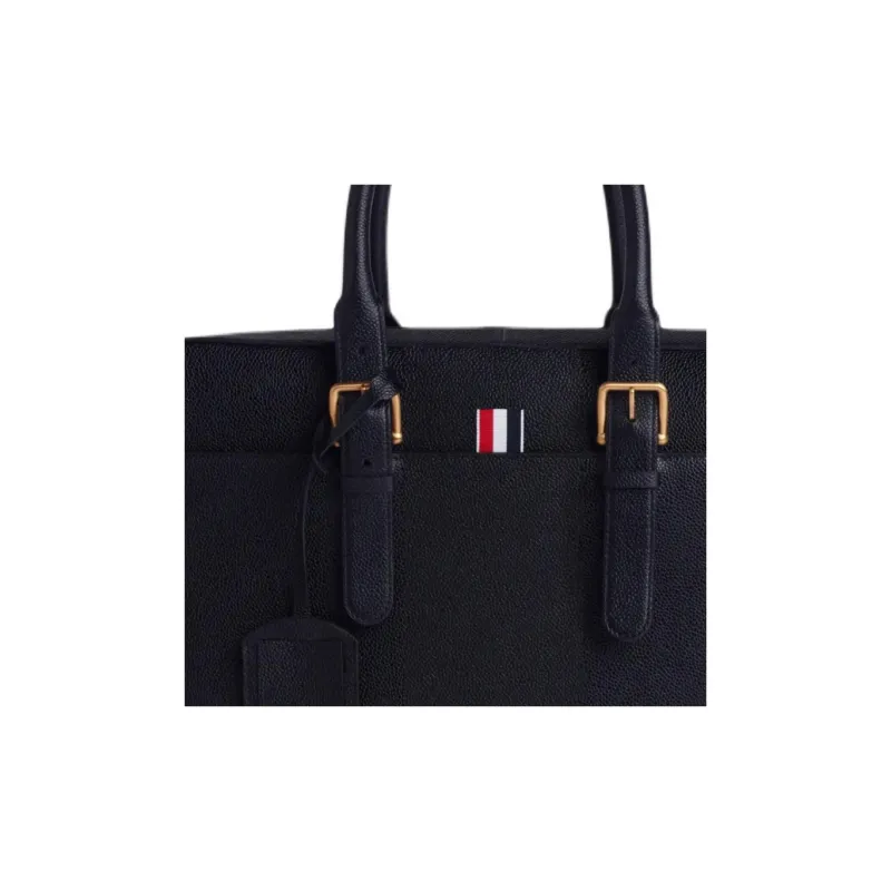 THOM BROWNE· Litchi Grain Leather Briefcase Handbag Men's Black-3