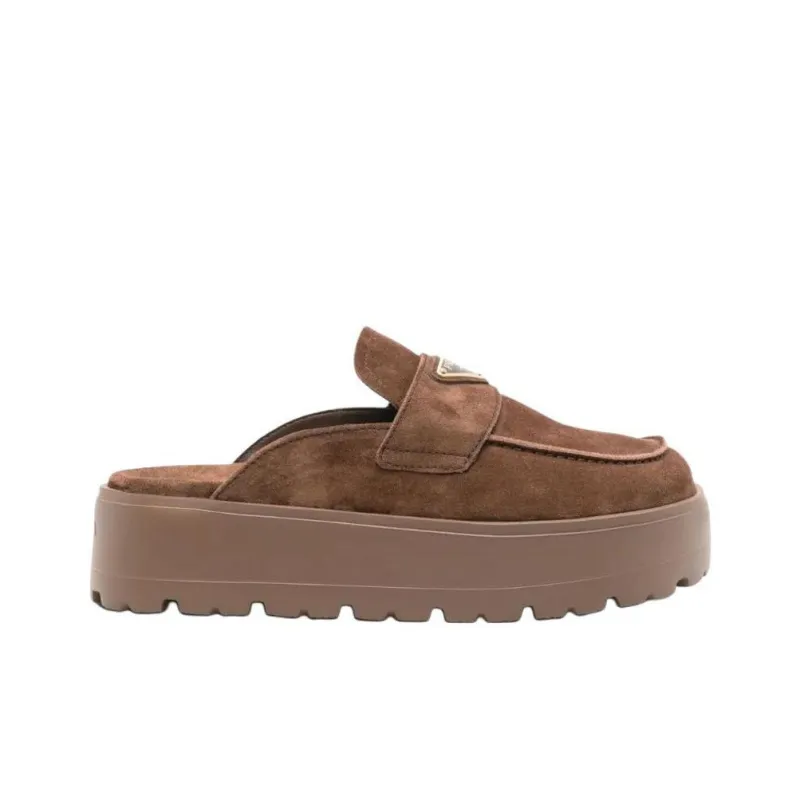 PRADA Closed Toe Slippers 5cm Women's Brown-1