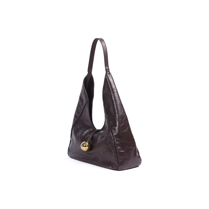 Folli Follie Top Grain Cow Leather Commute Tote Shoulder Bag Medium Size Women's Brown-1