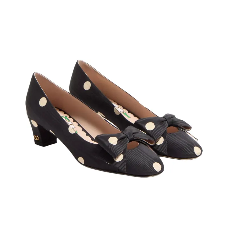 Valentino Bowow Chunky Heel High Heels 4.5cm Women's Black-1