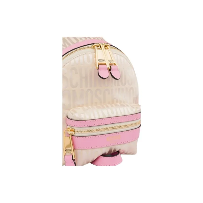 MOSCHINO Cotton Blended With Polyester Backpack Small Size Women's Pink & Ecru-4