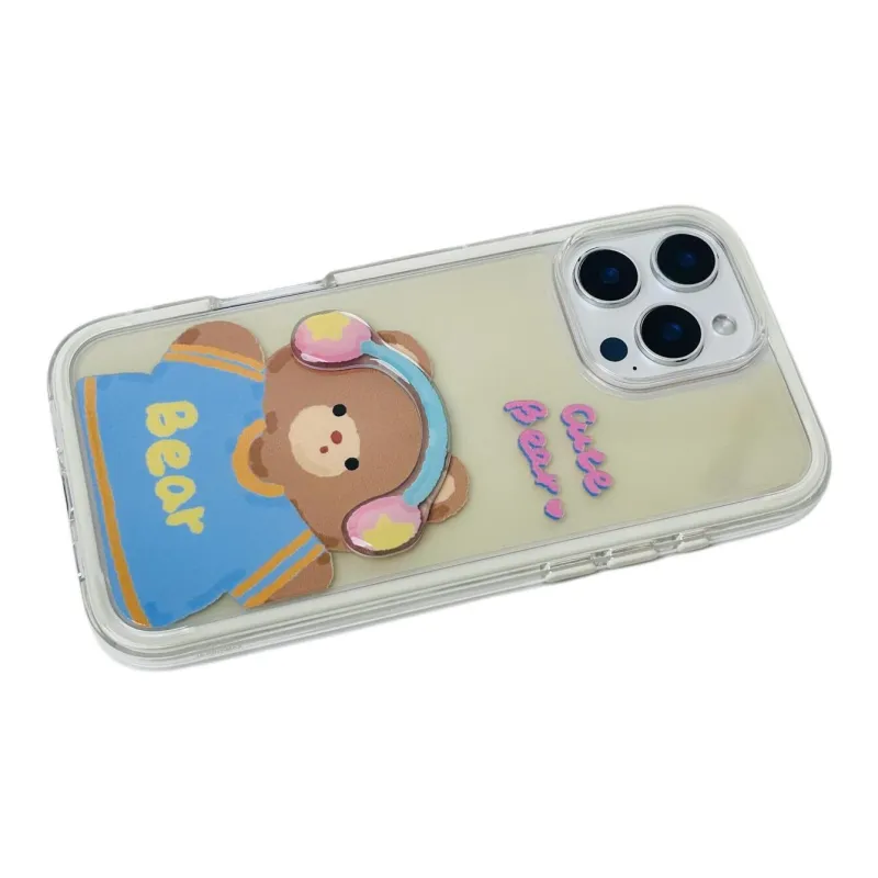 Sopi Acrylic Material 2 in 1 Brown Bear Phone Cases Compatible With IPhone 16/15 Pro Max/Apple 13/14 Pro Max Collection-3