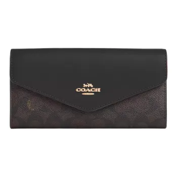 COACH Envelope Leather Wallet Trumpets Women's Walnut Wood & Black