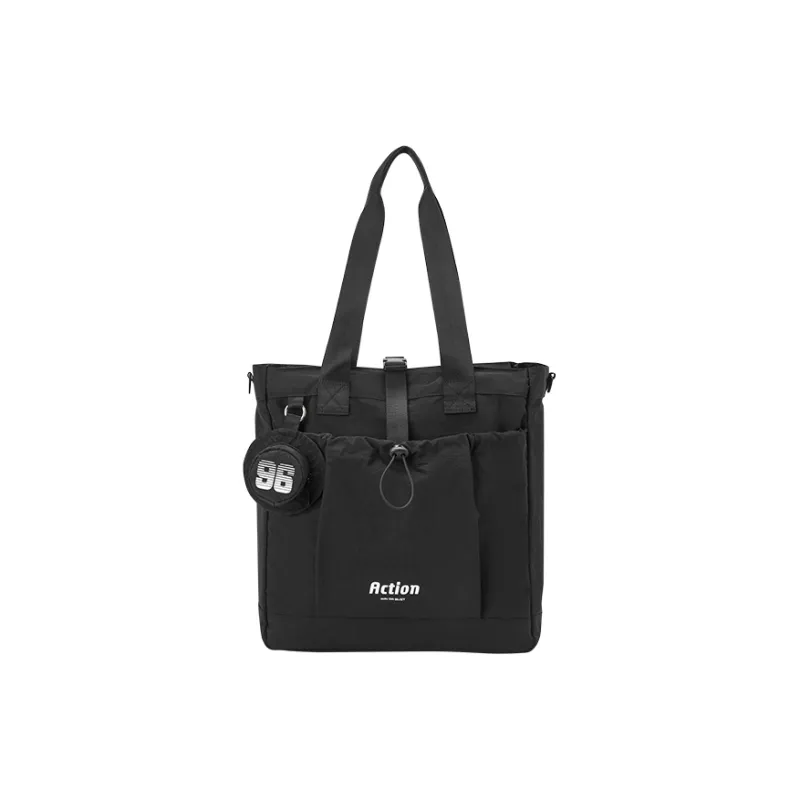 SEM/R Fabric Tote Bag, Shoulder Bag Medium Size Unisex Milk White/Medium Green/Black-6