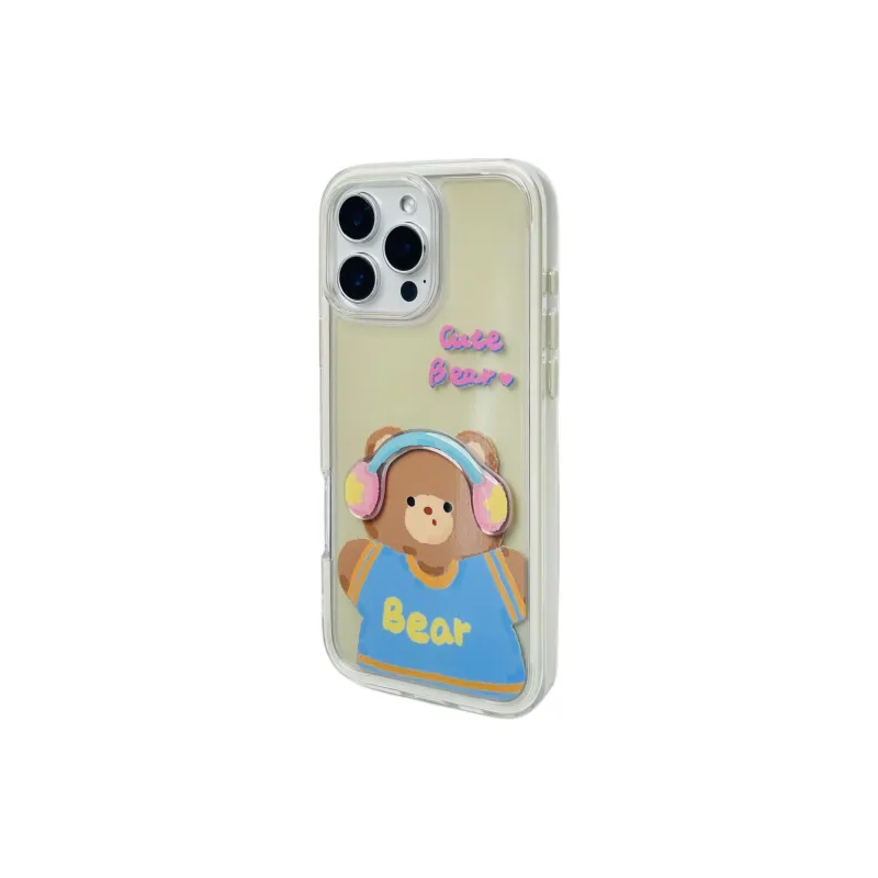 Sopi Acrylic Material 2 in 1 Brown Bear Phone Cases Compatible With IPhone 16/15 Pro Max/Apple 13/14 Pro Max Collection-2