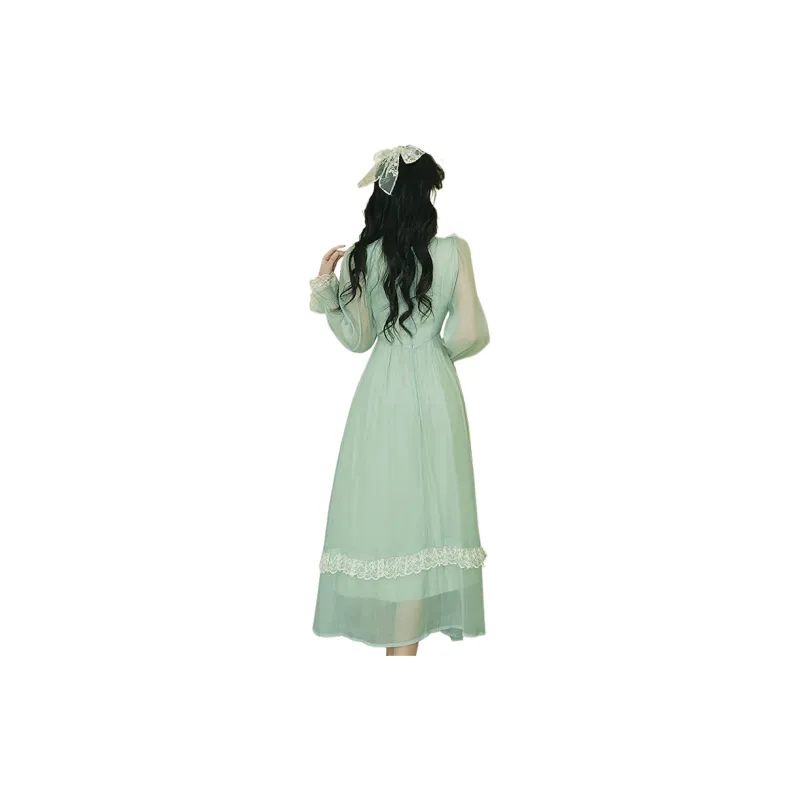 Long Sleeved Dresses Women's Green Single Item-0