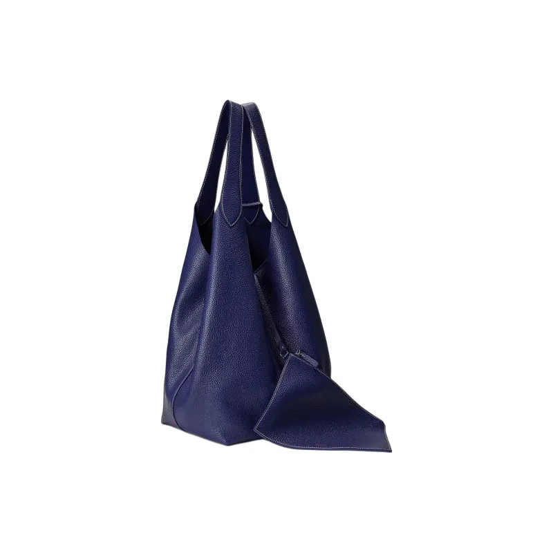 Polo Ralph Lauren Leather Tote Bag Shopping Bag Shoulder Bags Large Size Women's Marine Blue-2