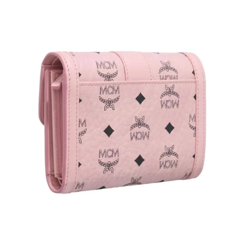 MCM Tracy Visetos Leather Wallet Small Size Women's Pink-1