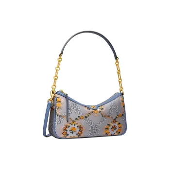 TORY BURCH T Monogram Brocade With Leather Fabric Portable Crossbody Bag, Shoulder Bag Women's Frost Ice Blue