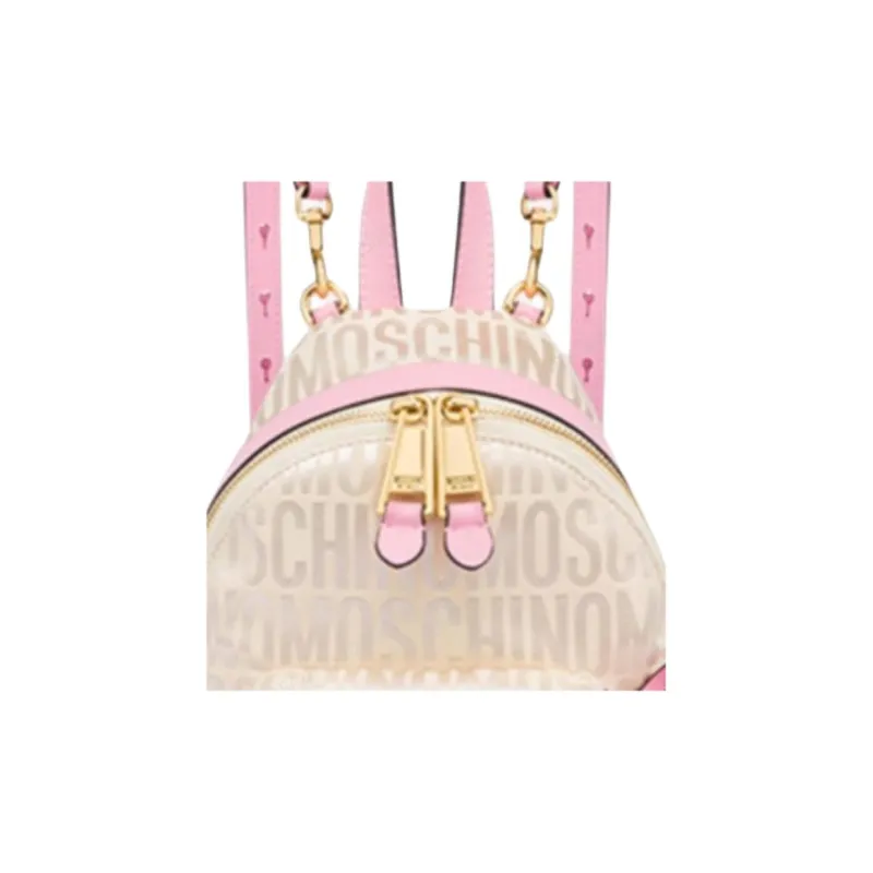 MOSCHINO Cotton Blended With Polyester Backpack Small Size Women's Pink & Ecru-3