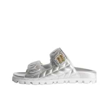 MIU MIU Matelassé Slide Slippers Women's Silver