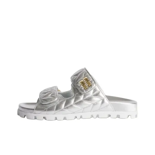 MIU MIU Matelassé Slide Slippers Women's Silver