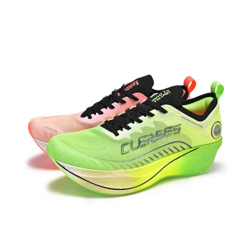 CLERSES Cushioning Slip Resistant Low Top Casual Running Shoes Unisex Green Pink Mismatched