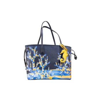 MCM Liz Visetos Canvas Tote Bag Shopping Bag Handbag Medium Size Women's Blue