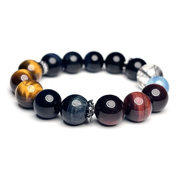 MOUNTAINS AND MANS Tiger's Eye Stone New Chinese Style Multi Gem Good Luck Beaded Bracelet Men's-3