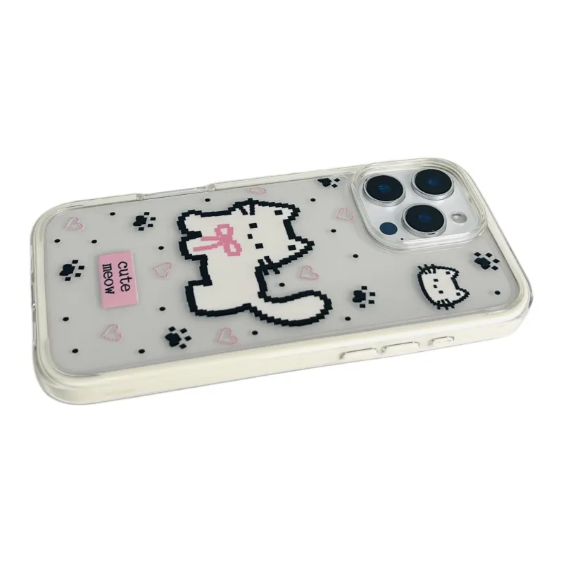 Wei Xin Acrylic Material Pixel Cats Phone Cases Compatible With IPhone 16/15 Pro Max/Apple 13/14 Pro/Max-3