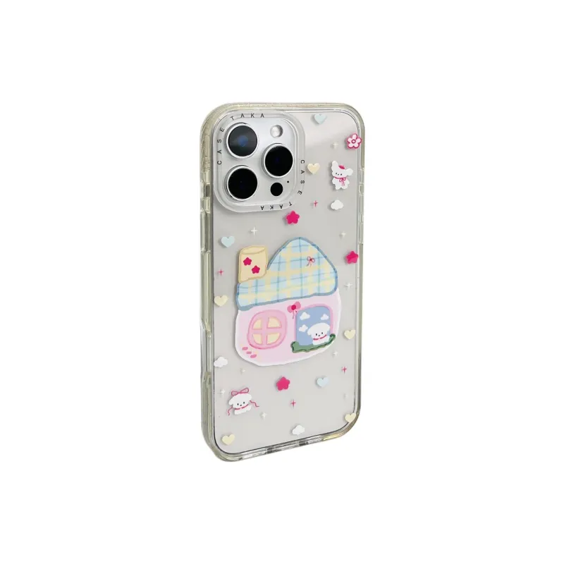 Sopi Acrylic Material Pink Puppy House Phone Cases Compatible With IPhone 16/15 Pro Max/Apple 13/14 Pro/Max-1
