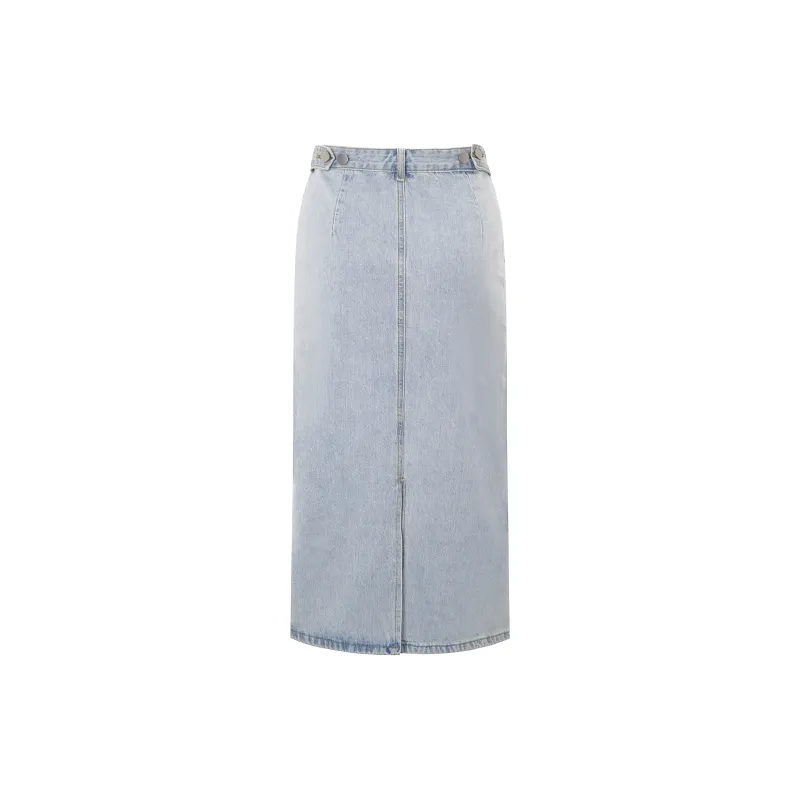 Wen Shan Denim Long Skirt Women's Light Blue-1
