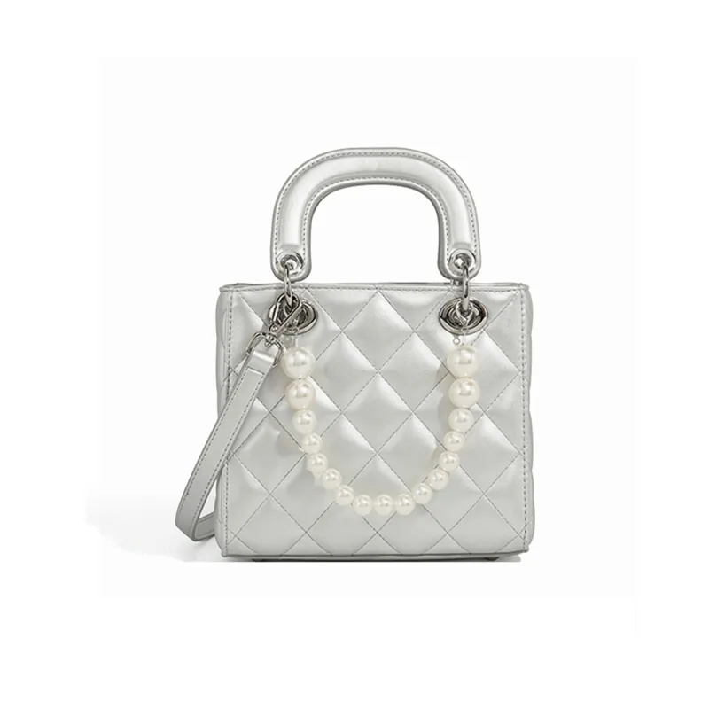BOBDOG PU Pearl Chain Bag Shoulder Bag Crossbody Bag Small Size Women's Pink/Black/Silver/Ecru-5