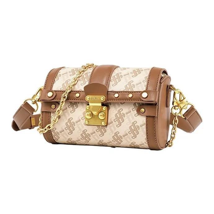 Folli Follie PU Babylon Cylinder Bag, Crossbody Bag, Shoulder Bag Medium Size Women's Latte/Milk Coffee-5