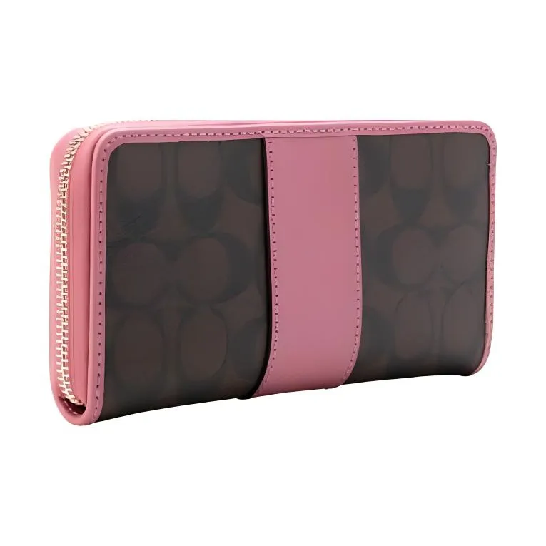 COACH Accordion Zip Artificial Leather With Leather Wallet Small Size Women's Purple-1