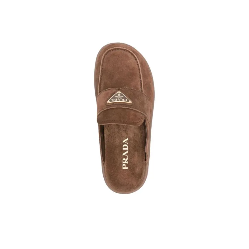 PRADA Closed Toe Slippers 5cm Women's Brown-4