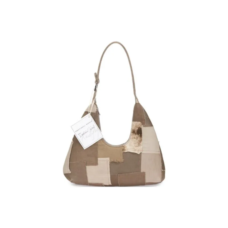 Emotional World Canvas Patchwork Canvas Bag Handbag Shoulder Bag Large Size Unisex Brown/Beige/Dark Brown-0