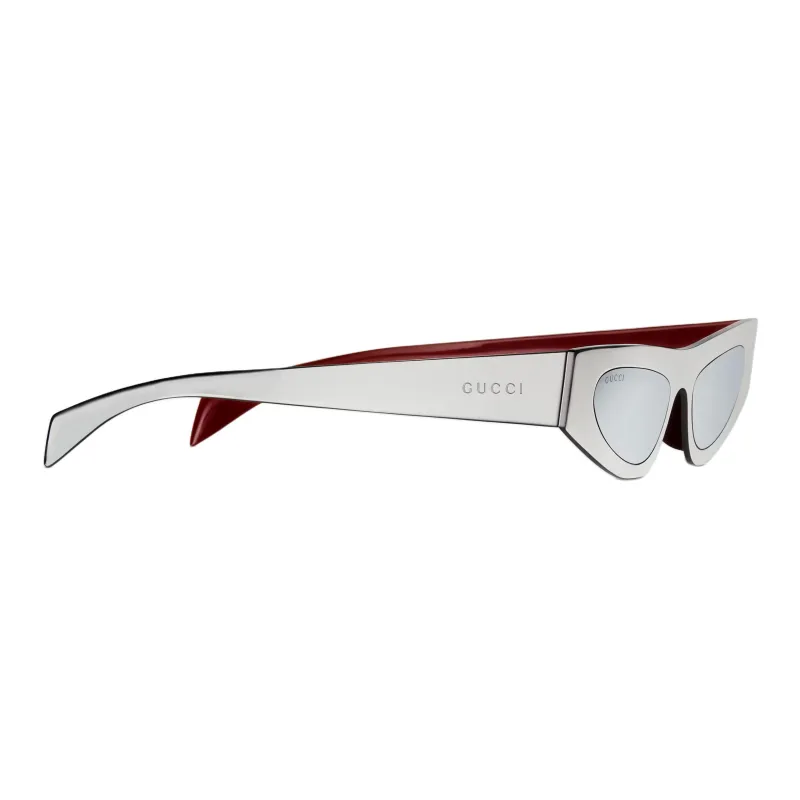 GUCCI Metal Enamel Irregular Shape Sunglasses Women's Silver-2