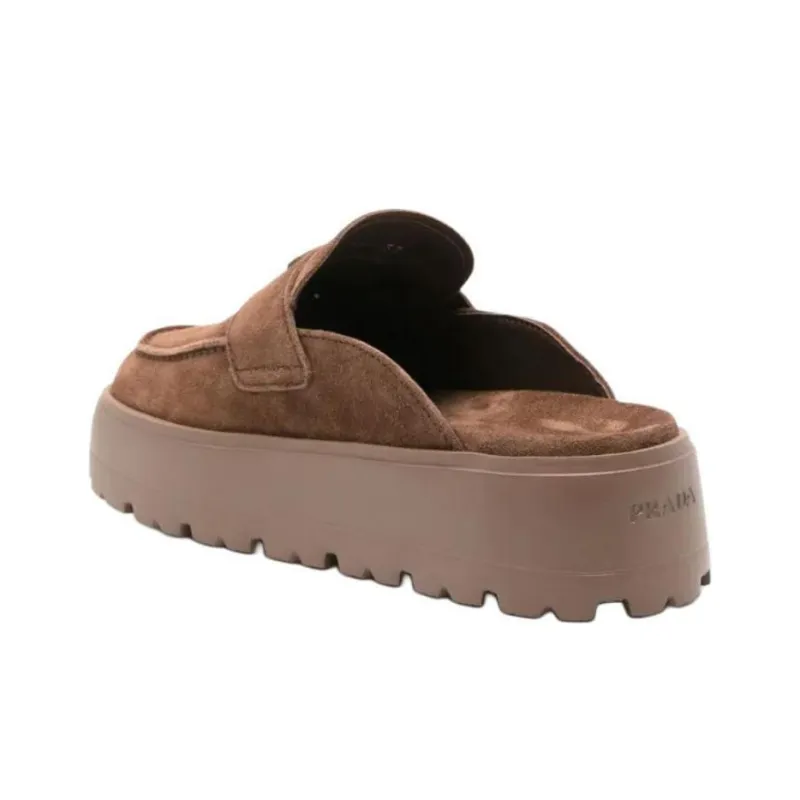 PRADA Closed Toe Slippers 5cm Women's Brown-3