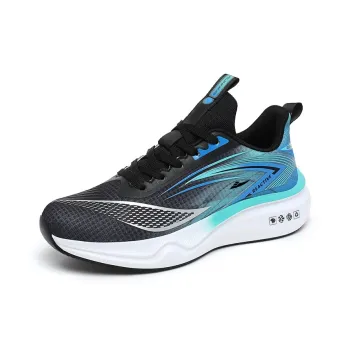 Kuding Running Shoes Men Low Top Black Lake Blue/Light Gray Orange/Green Orange