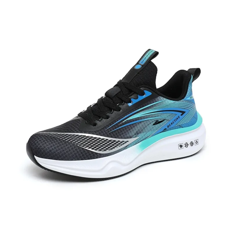 Kuding Running Shoes Men Low Top Black Lake Blue/Light Gray Orange/Green Orange-6