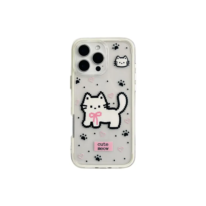 Wei Xin Acrylic Material Pixel Cats Phone Cases Compatible With IPhone 16/15 Pro Max/Apple 13/14 Pro/Max-0