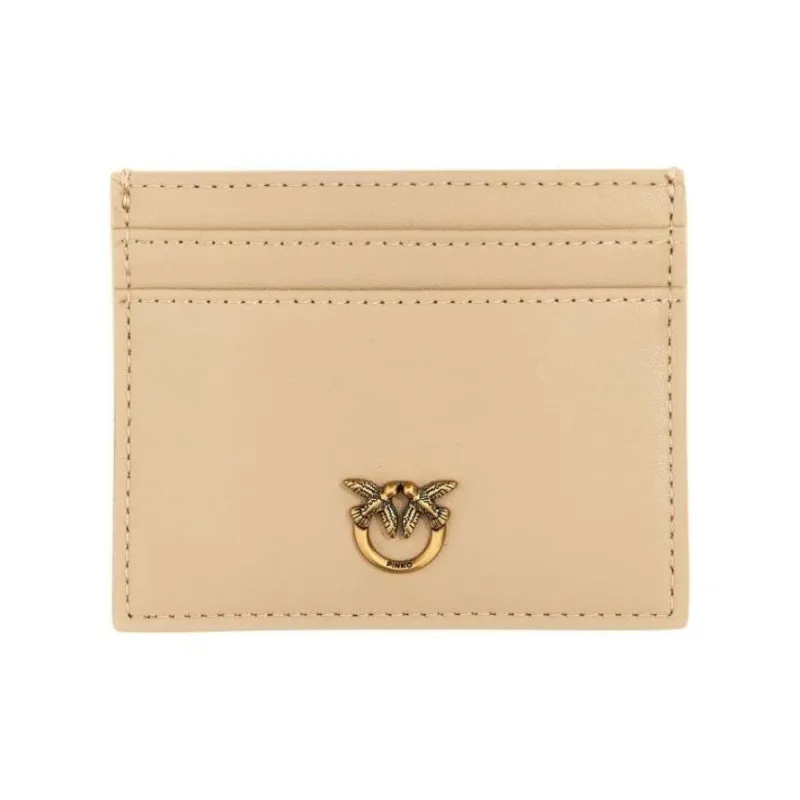 PINKO Calfskin Card Holder Women's Beige-0