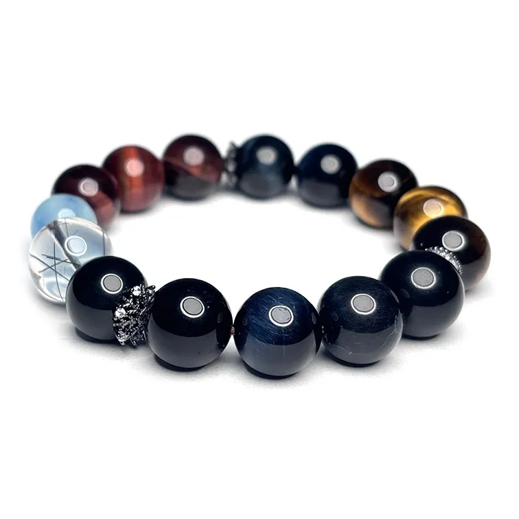 MOUNTAINS AND MANS Tiger's Eye Stone New Chinese Style Multi Gem Good Luck Beaded Bracelet Men's-1