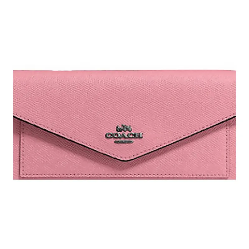 COACH Trifold Wallet Leather Wallet Women's Dry Rose Pink Color-3