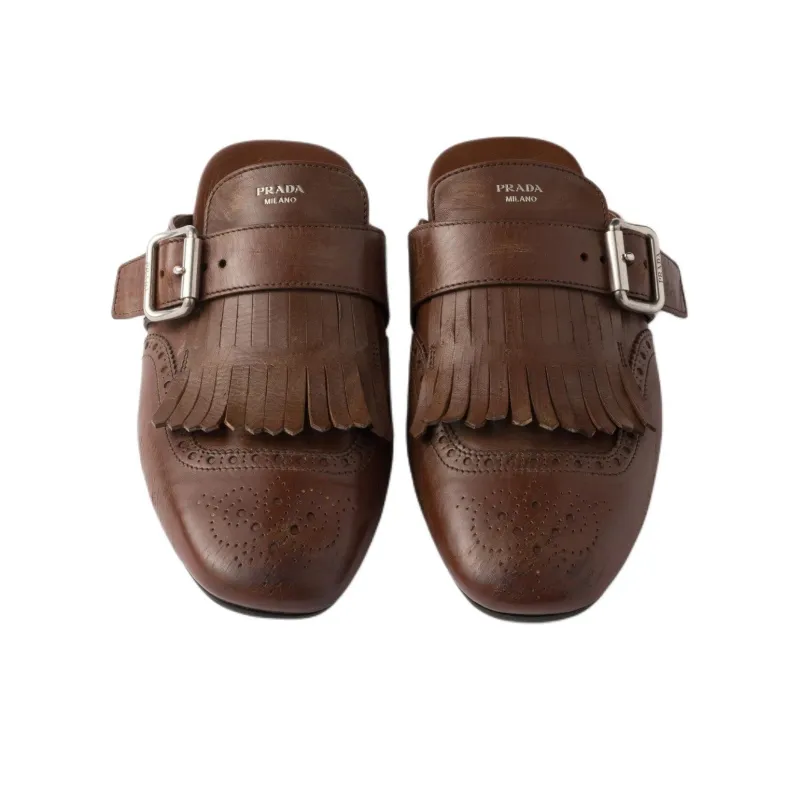 PRADA Closed Toe Slippers Women's Brown-4