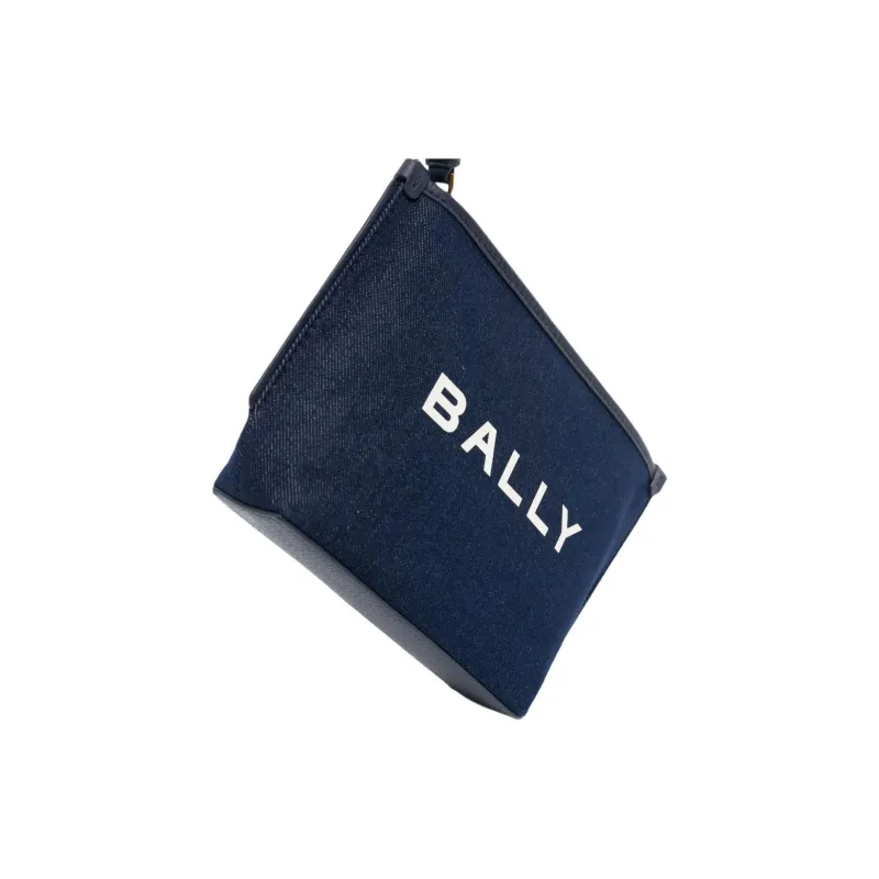 BALLY Canvas With Leather Quality Canvas Bag Clutch Women's Marine Blue-2