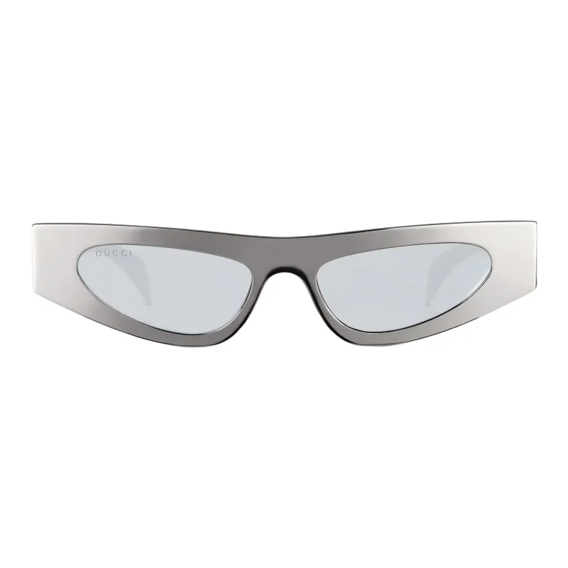 GUCCI Metal Enamel Irregular Shape Sunglasses Women's Silver-1