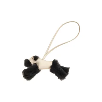 HERMES Sheepskin Bag Charm Bag Accessory Women's Black & Chalk White