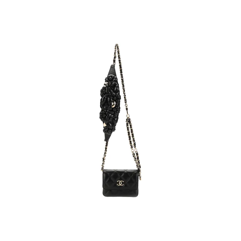 CHANEL Sheepskin Fanny Pack Women's Black-0