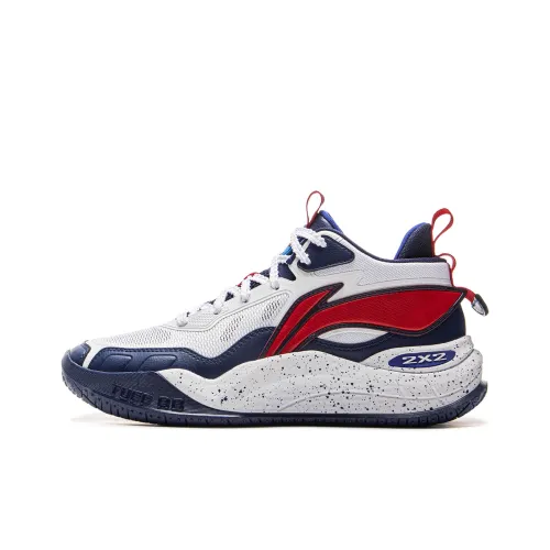 LiNing Breathable Impact-Resistant Height Increasing Low-Top Basketball Shoes Women's White Blue
